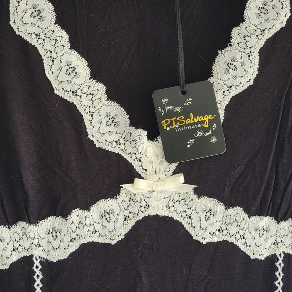 PJ Salvage Modal Blend Black Tee Top Off White Lace Lounge Medium - Picture 2 of 9